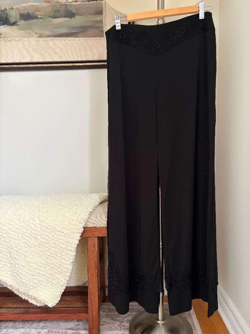 Vintage flowy black pants with beading